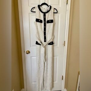 New York & Company Cream and Black Jumpsuit